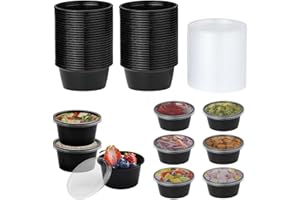 Jogoico 50 Pezzi Piccoli Contenitori con Coperchio 50ML- 2OZ Vasetti di Plastica con Coperchio Trasparente, Barattoli per Alimenti, Scatola per Salsa, Condimenti, Zuppe, Creme, DIY, Nero