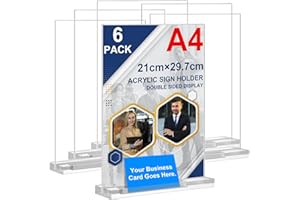 Arrobust Tischaufsteller A4 mit Visitenkartenhalter, 6 Stück Preisschilder Aufsteller Tischständer Doppelseitiger Vertikaler Acryl T-Ständer für Fotorahmen, Heim, Büro, Speisekarte, Messe (A4-6pack)