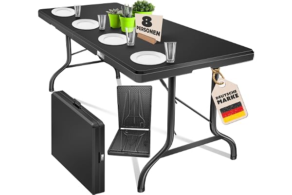 KESSER® Table de buffet, pliable, en plastique, 183 x 76 cm, idéale pour le camping, les fêtes, le jardin, la terrasse et le balcon, pour 6 personnes, avec poignée de transport, anthracite