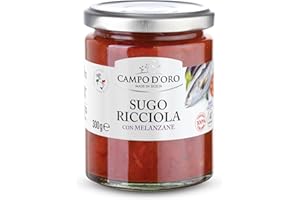 CAMPO D'ORO | SUGO RICCIOLA con Melanzane 300 GR. Specialità siciliane per ricette, sugo pronto, sugo di pesce con pomodoro, melanzane fritte e l'aggiunta di Ricciola. 100% Made in Italy