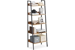 VASAGLE Stegh Shelf, 5 Tier Bookcase for Home Office, Freestanding Storage Shelves for Kitchen in the Living Room, Steel Frame, Easy to Assemble, Industrial, Rustic Brown and