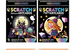 Georgie Porgy Juego de Imágenes para Rascar para Manualidades para niños Papel Mágico Cuaderno de Notas Navidad Regalo de Cumpleaños para Niños y Niñas (Halloween + Mago)