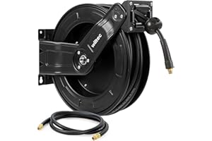 Wiltec Dévidoir automatique avec tuyau hybride 15 m + 1,5 m – Montage mural – En PVC, caoutchouc, acier – Enrouleur de tuyau pneumatique 20 bar – Pivotable à 180° – Connexion 1/4"