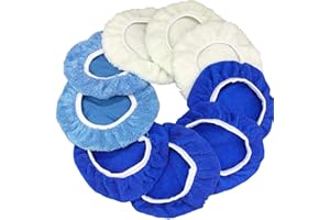 IOSUA Jufengrks 9 to 10 Inches 9Pcs Buffer Waxers Bonnet Set Polishing Pads Car Wax Cover Kit - 4 Microfiber, 3 Coral Fleece, 2 Woolen, for Orbital Buffer Polisher