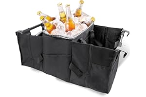 ENERFERO PU Foldable Car Boot Organiser - Multipurpose Storage Box for Car, SUV and Truck - Large Capacity - Non-Slip Base - Waterproof (Cooling and Insulation)