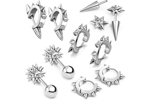 Aroncent 10pcs Acier Inoxydable Boucles d’Oreilles pour Homme Femme Faux Diamant Rivet Boule Percé Piercing Clous d’Oreilles Couleur Argent Punk Rock Fantaisie Bijoux Cadeau