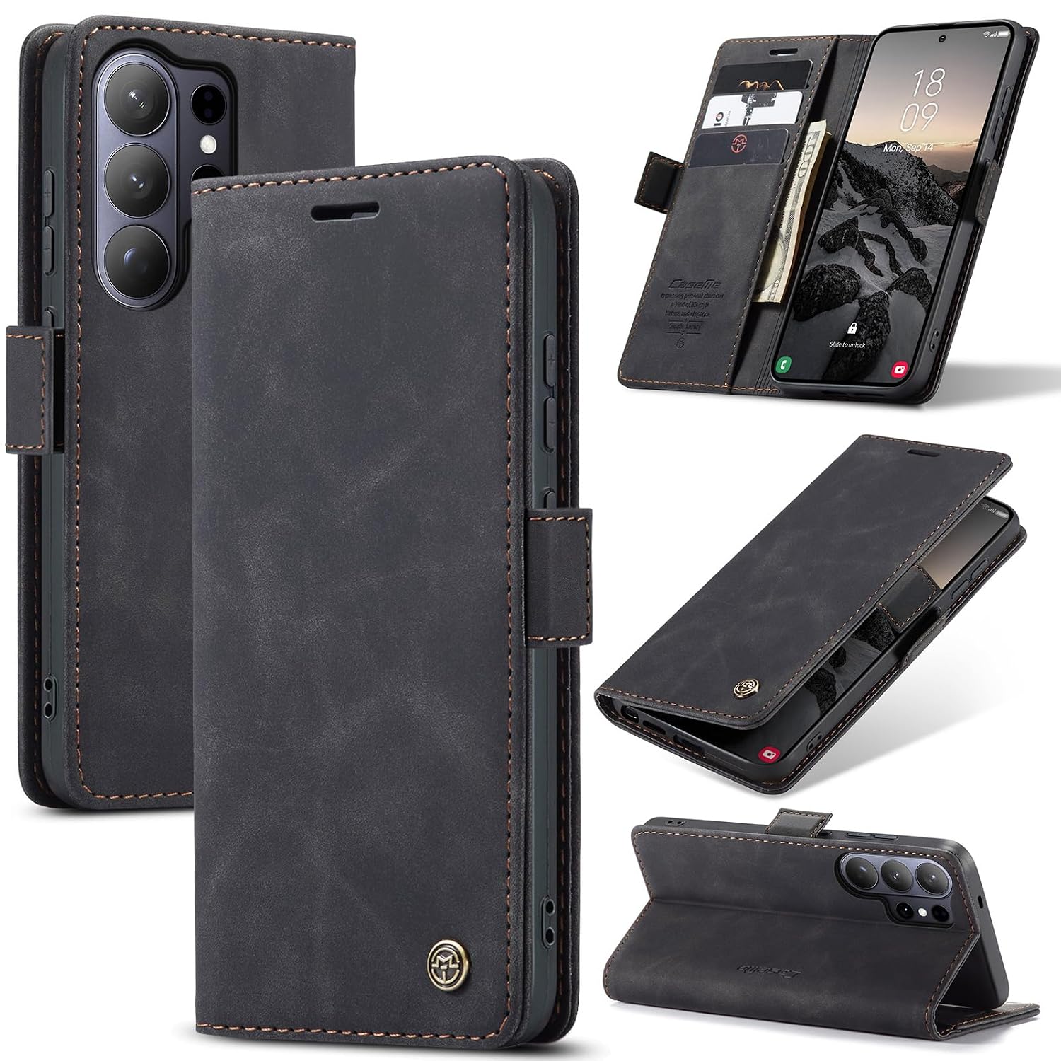Azororo Beschermhoes voor Samsung Galaxy S26 Ultra 5G, premium lederen beschermhoes, portefeuille, flip case, magneetsluiting, beschermhoes voor Samsung Galaxy S26 Ultra, zwart