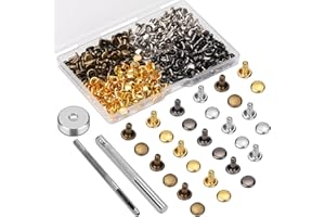 EASUSY Leather Rivet Kit - Multicolor Double Cap Rivets, 6mm, 120 Sets - Includes Hollow Punch & Punch Tool for Leather Crafts, Clothes, Shoes, Jackets