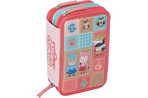 FRANCO COSIMO PANINI Piórnik z 3 zamkami błyskawicznymi Animal Crossing z piórem Frixion, różowy, casualowy, Rosa, na co dzień