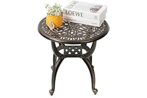 TANGXIAOQI Im Freien gegossener Aluminium-Beistelltisch, Patio-Beistelltisch, Hinterhof, Pool, Innenbereich, einfache Wartung, wetterbeständiger Couchtisch, Porch Table, Bistrotisch (47Rund antikes kupfer)