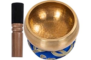 OUUTMEE Tybetańska misa dźwiękowa 13 cm, oryginalna, ręcznie wykonana misa dźwiękowa, zestaw z pałeczką i poduszką, duża
