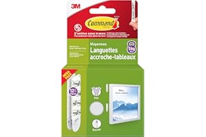 Command Languettes Accroches Tableaux Moyen Modèle - 12 Paires (24 Languettes) Blanc - Supporte jusqu'à 5 kg - Sans Outils - Fixation sans Dommages