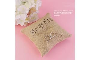Tinksky Coussin pour alliances en toile de jute M. et Mme