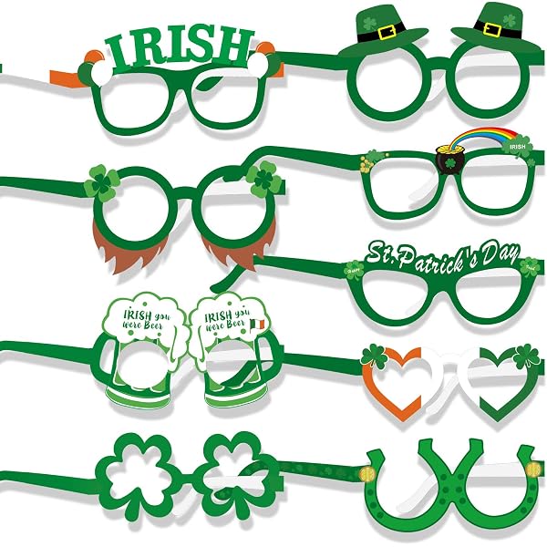 St. Patrick's Day Sonnenbrille - Goldener Metallrahmen Mit Grünen Kleeblatt-Gläsern, Party-Accessoire
