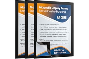 ANLIOTE Lot de 3 Porte-Affiche Magnétique Professionnel, Support Mural pour Affiches A4 avec Support Adhésif, Cadre Aimanté Solide pour Bureau, Commerce, Réfrigérateur