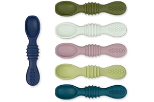 Simka Rose Silicone Baby Spoons - Self Feeding, 6 Months, First Stage Infant Spoons for Babies & Toddlers - Set of 6 BPA Free, Dishwasher, Microwave Safe Food Utensils - Cool