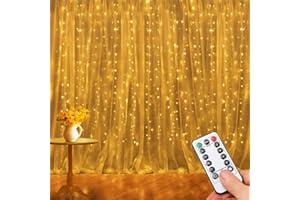 HOTERIL Guirlande Lumineuse Rideau, 2.4 * 1.8M Rideau Lumineux 8 Modes d'Eclairage, USB Dimmable, avec Minuterie, Crochets et Télécommande, Etanche IP65, Decoration de Fenêtre, Noël, Mariage, Anniversaire
