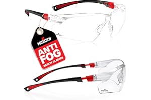 NoCry Clear Safety Glasses for Work with Anti Fog Scratch Resistant Wrap-Around Lenses and Non-Slip Grips, UV Protection. Adjustable Eye Protection Cycling and Squash Glasses with Black & Red Frames