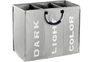 IHOMAGIC 3 Scomparti Cesto Biancheria Pieghevole portabiancheria della Biancheria Trasportabile Ceste per Lavanderia Secchi Pratico casa Lavanderia, Dormitorio 80L Sacchi da Biancheria Grigio Chiaro