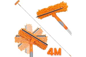 OZMI Window Cleaning Equipment, 400cm Extendable Window Cleaning Pole with Silicone Squeegee & 3 Microfiber Mops, 2in1 Window Cleaning Kit for High Window, Long Reach Telescopic Window Cleaner Tool