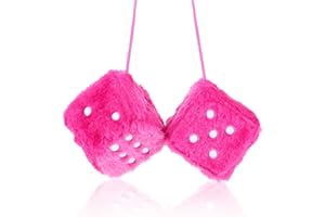TELOOCO Różowe rozmyte kości do samochodu, 1 para pluszowych kości, akcesoria do lusterka wstecznego, retro, kwadratowe, wiszące kości, dekoracje samochodowe dla kobiet (6 cm)