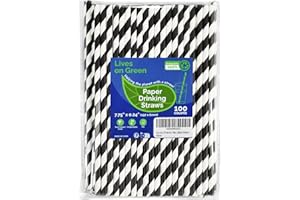 Lives on Green Cannucce di carta biodegradabili a righe nere bianche 19,7 cm 100 conteggi – per cocktail, succhi di frutta, decorazione, artigianato