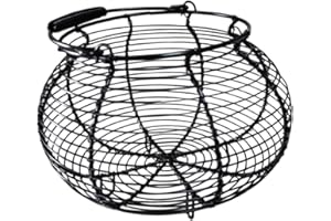 Sharplace Cesta de Alambre para Huevos, Cesta para Recoger Huevos, Redonda, Rústica, Contenedor Decorativo para Granja, Soporte para Huevos, Frutas, Aperitivos, Negro, Individual