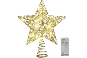 ADETEU Estrella Arbol Navidad, con 15 Luces LED Decoración de árbol de Navidad con Golden de 25cm con Estrella de Metal para árbol de Navidad Decoración