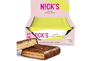 N!CK'S NICKS Barre protéinée Sans Sucres Ajoutés, Gaufrettes proteinées, Biscuits Sans Sucres Ajoutés Lowcarb, Sans Gluten | 25% de protéines | 203 calories | Vanille, 40 g X 9