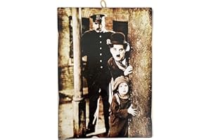 KUSTOM ART Tableau Peintures De Style Vintage Acteurs Célèbres "Charlie Chaplin Acteur Drôle". Impression Sur Bois Pour Décor Restaurant Pizzeria Trattoria Bar Hôtel Auberge