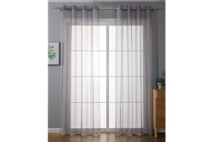 Gardinenbox 2er-Pack Ösen Gardinen Transparent Vorhang Set Wohnzimmer Voile Ösenvorhang Bleibandabschluß HxB 245x140 cm Grau, 203322