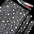 ADQUATOR 5m×80cm White Star Hamper Wrapping Cellophane Paper Sheets,100% Recyclable ECO Clear Gift Wrap for Birthday Present and Wedding Party Bouquet Packaging(folded in half)