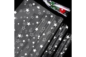 ADQUATOR 5m×80cm White Star Hamper Wrapping Cellophane Paper Sheets,100% Recyclable ECO Clear Gift Wrap for Birthday Present and Wedding Party Bouquet Packaging(folded in half)