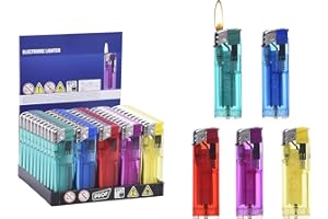 DISPAU Pack de 50 Mecheros Recargables electrónicos de Colores Surtidos, fácil Encendido, Pack económico