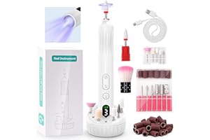 Kriogor Electric Nail File Cordless with a Nail Polish Drying Lamp & a Storage Base, Electric Nail Drill Machine for Acrylic Gel Nails 5-Speed Adjustable E File Manicure Nail Drill Bits Set Girls Gift
