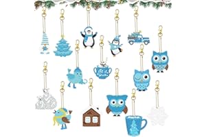 burkfeeg 15 Stück Weihnachts Diamond Painting Schlüsselanhänger, 5d Diamant Malerei Schneeflocke Anhänger, DIY Eulen Diamond Painting Geeignet für Weihnachtsdekoration