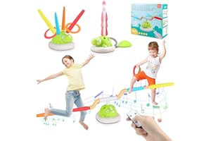 Feelhap 3 in 1 Outdoor Spielzeug für Kinder, Rakete Spielzeug, Ringwurfspiel für Kinder, Seilspringmaschine Kind, Schaumraketen Launcher, Sport & Outdoor Spiele mit Musik für 3+ Jahren (Dinosaurier)