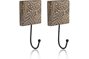 THE GREAT INDIAN BAZAAR Juego de 2 perchas decorativas de madera y hierro fundido, estilo rústico, estilo vintage, para colgar en la pared, para colgar abrigos, abrigos, toallas, puertas, perchas, para pasillos, salones