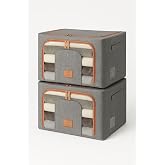 HOUKYT Clothes Storage Boxes 66L 2 Pieces, Linen Folding Wardrobe Organizer with Window and Zipper, Organizer Boxes for Duvet
