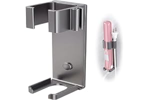 Bogoro Support en métal - Fer à friser en Acier Inoxydable,Support Mural sans perçage pour Fer à Lisser,Support Mural pour Fer à boucler,lisseur, résistant aux Hautes températures(Gris)