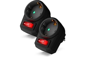 feletec schaltbare Steckdose mit Schalter, Steckdosenschalter 1-polig, Schaltsteckdose mit Kindersicherung, 2 Stück