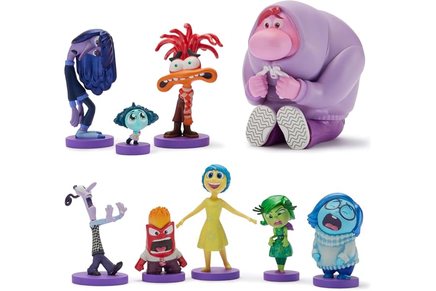 Disney Store Official Inside Out 2 (Pixar) Toy Figure Set, 9 Toys Including Joy, Sadness, Anxiety, Anger, Envy, Disgust, Ennui, Fear and Embarrassment, Suitable for Age 3+
