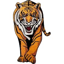 Toppa ricamata da applicare con ferro da stiro o cucitura, tema: Elmo antico della tigre a tre facce