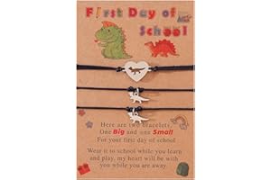 SIXDUTON 2/3 Bracelet Premier Jour D'école, Réglable Assortis Coeur Dinosaure Bracelet D'amitié pour Filles Garçons, Cadeau Bijoux Retour à L'école Bracelet pour Fille et Maman