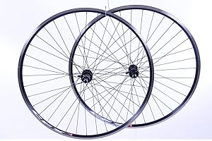 WD-40 PAIR 700c (622 x 13) ROAD BIKE RACER WHEELS 8 or 9 SPEED CASSETTE BLACK ALLOY QUICK RELEASE HUBS