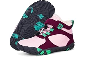 BibYuga Barfußschuhe Winter Kinder Winterschuhe Mädchen Jungen, Barfussschuhe Kinder Winter mit Warm Gefüttert, Wasserabweisend Winterstiefel Outdoor Rutschfest Traillaufschuhe