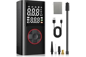 Onherm Compressore Aria Portatile, Pompa Bicicletta Elettrica 10.3 Bar/150PSI con Tutte Le Valvole, 5 Modalità, Mini Compressore Portatile con Luce LED per Auto, Bici, Moto, Scooter, Pallone