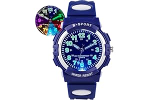DTKID Kinderuhr Junge Mädchen, 7-Farben Armbanduhr Kinder Analoge, 3ATM Wasserdicht, Leicht Ablesbare Uhrzeit,Kinder Uhren Für 5-16 Jahren