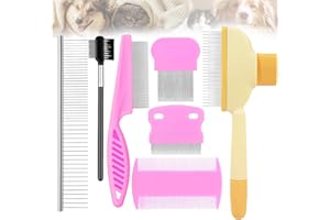 HBSFBH Peine Anti Pulga Perros y Gatos, 7 Piezas Peine Antipulgas para Gato, Perros Peines para Piojos, Peine para Pulgas de Gato de Dientes Finos, Peine autolimpiante para gatos y perros (Rosa)