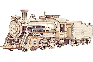 ROKR Puzzle 3D Express lokomotywa parowa drewniane puzzle modelarstwo - lokomotywa zestaw do budowy drewna - Boże Narodzenie prezent urodzinowy dla młodzieży i dorosłych (Prime Steam Express)
